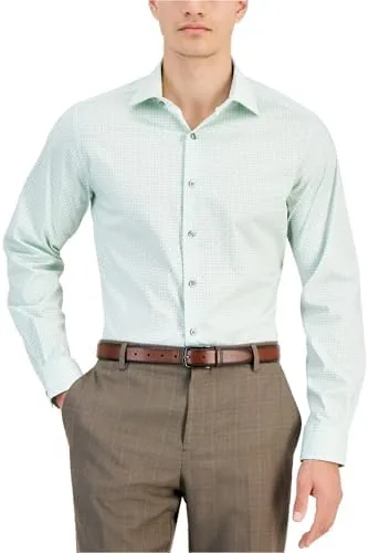 alfani mens alfatechs repreve button down dress shirt green 15 155 neck 34 35 sleeve
