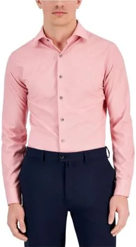 alfani mens medallion button down dress shirt pink 16 165 neck 34 35 sleeve