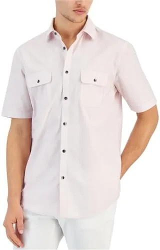 alfani mens warren button up shirt pink small