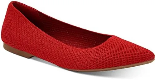 alfani womens poppyy knit geometric pointed toe flats red 6 medium bm